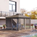 Miniatyrbillede 7 af 8: Rootz Gazebo - Havepavillon - Havetelt - Festtelt - Insektnet og hjørnehylder - Metal/Polyester - Brun/Beige - 3,7 x 3 m