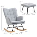 Miniatyrbillede 3 af 6: Rootz gyngestol med osmannisk - Scandi Design - Bøgetræ - Komfortabel polstring - Stilfuld - Holdbar - 64 cm x 89 cm x 90 cm - Grå