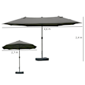 Miniatyrbillede 3 af 11: Rootz Parasol med Parasol Stand - Grå - Stål, Polyester, Abs - cm x cm x 94,48 cm