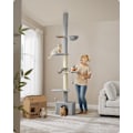 Miniatyrbillede 2 af 6: Rootz Ceiling High Cat Tree - Ridsestolpe - Kattetårn - Justerbar højde - Lysegrå - MDF, krydsfiner, plys, sisal - 45 cm x 30 cm x (231-291 cm)