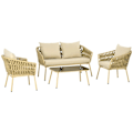 Miniatyrbillede 1 af 6: Rootz Havemøbelsæt - 4 dele - Dekorativt - Rattan Design - Glasplade - Bord - Sædepude - Vejrbestandig - Stål-Polyester - Khaki - 130L x 66W x 72H cm
