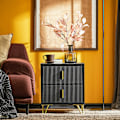 Miniatyrbillede 2 af 9: Rootz Moderne sengebord med 2 skuffer - Sofabord - Sidebord - Ridsefaste gulvbeskyttere - Elegant sort og guld design - Nem montering - 40cm x 47cm x