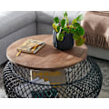 Miniatyrbild 3 av 7: Rootz soffbord mango massivt trä metall 60x60x45 cm svart runt med förvaringsutrymme - Design vardagsrumsbord flätat bord modernt - Avslutsbord soffa