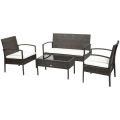 Miniatyrbillede 1 af 5: Rootz Poly Rattan Havemøbelsæt - 4-delt Rottesofasæt - Siddegruppe - Siddesæt til pause - Lounge tebord med sofa - Siddepude - Stål - Brun + Cremehvid