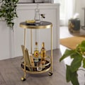 Miniatyrbillede 4 af 5: Rootz designvogn guld rund Ø 45cm 2 plan - Sidebord på hjul med glasplade Sort spisevogn - Køkkenvogn - tevogn