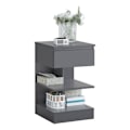 Miniatyrbillede 1 af 7: Rootz Sengebord - Natbord - Sidebord - Kommode - Rummelig opbevaring med 3 hylder og skuffe - Kompakt design Passer til smalle rum - Nem montering - G