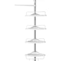 Miniatyrbillede 1 af 7: Rootz Bruseholder - Brusehylde - Badeværelseshylde - Justerbar højde - Hjørne - 95-300 cm - Rustfrit stål - 4 niveauer - 3 kroge - Hvid-sølv