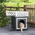 Miniatyrbillede 2 af 6: Rootz Cat Cave - Hyggeligt kattehus - Gemmested til kæledyr - Forhøjet design - Grantræ - Alsidigt kattebakkedæksel - 67,5L x 63W x 68,5H cm