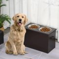 Miniatyrbillede 2 af 5: Rootz foderstation - 2 foderskåle i rustfrit stål - Skjult opbevaring - Hvid + Sølv - 60 cm x 30 cm x 41 cm