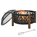 Miniatyrbillede 4 af 11: Rootz 2-i-1 Ildsted - Ildsted med gnistbeskyttelse - Ildsted med grillmad - Grillrist - Have - BBQ - Sort/Brun - Ф78 x 60H cm