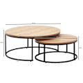 Miniatyrbillede 4 af 7: Rootz sofabord sæt af 2 træ - metal sofabord rund eg moderne - Design sidebord 2-delt - Runde stueborde - Træbord indskudsborde