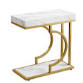 Miniatyrbillede 1 af 8: Rootz Faux Marmor Endebord - C-Table - Moderne Sidebord - Moderne Elegance -30 cm D x 60 cm B x 61,52 cm H