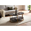 Miniatyrbillede 3 af 7: Moderne rektangulært sofabord - Sort og guld - Marmorlook - Afrundede hjørner - 100 cm x 60 cm x 45 cm - Opbevaringsområde - Robust metalstel - Elegan