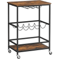 Miniatyrbillede 1 af 9: Rootz Køkkenvogn - Serveringsvogn - Barvogn - På hjul - Flaskestativ - Glasholdere - Brun - Sort - Forarbejdet træ - Metal - 60 x 40 x 75 cm