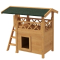 Pikkukuva 1 / 7: Rootz Cat House - Lemmikkien kennel - Asfalttikatto - 2 tasoa - 1 Tikkaat - Kuusi - Luonnollinen + Vihreä - L77 x L50 x K73 cm