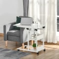 Miniatyrbillede 2 af 7: Rootz Sidebord - Sofabord Med Hjul - Sengebord Til Spisestue Stue - Højdejusterbar - 2 Nedre hylder - E1 Spånplade - Metal - Hvid - 80 x 40 x 72-82 cm