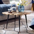 Miniatyrbillede 2 af 7: Rootz sofabord aluminium træskive 64x64x37 cm sofabord metal guld - Design stuebord rundt - Lille sofabord Moderne - Sidebord sidebord stue