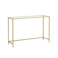 Miniatyrbillede 1 af 9: Rootz guldfarvet gennemsigtigt glaskonsolbord - Stålstel - Entrébord - Sofabord - Robust konstruktion - Nem montering - 35 cm x 120 cm x 80 cm