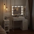 Miniatyrbillede 7 af 9: Rootz Toiletbord med LED-spejl - Vaskebord - Makeupbord - Justerbar lysstyrke, rummelig opbevaring, holdbar bygning - 90 cm x 143 cm x 39,5 cm