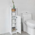 Miniatyrbillede 3 af 7: Rootz Badeværelsesskab - Toiletpapirholder - Opbevaringsorganer - Pladsbesparende design - Justerbare hylder - Hvid MDF - 20cm x 100cm x 20cm