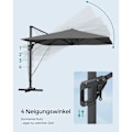 Miniatyrbild 3 av 7: Rootz Parasol Cantilever paraply - Grå solskydd - Utomhustak - 360° rotation - 4 vinklar justering - UPF 50+ - Vattenavvisande - 200g/m² polyester - 3