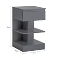 Miniatyrbillede 5 af 7: Rootz Sengebord - Natbord - Sidebord - Kommode - Rummelig opbevaring med 3 hylder og skuffe - Kompakt design Passer til smalle rum - Nem montering - G