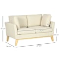 Miniatyrbillede 3 af 6: Rootz 2 pers. sofa - Skandinavisk design - Loveseat 2 pudepuder - Ramme af naturtræ - Beige - 137 x 78 x 78 cm