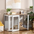 Miniatyrbillede 2 af 4: Rootz Hundebur - 2-i-1 Design Hundebur - Låsbar - Stål - Spånplade - Mørk valnød + Hvid - 106 cm x 60 cm x 76 cm