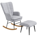 Miniatyrbillede 6 af 6: Rootz gyngestol med osmannisk - Scandi Design - Bøgetræ - Komfortabel polstring - Stilfuld - Holdbar - 64 cm x 89 cm x 90 cm - Grå
