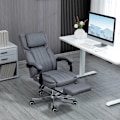 Miniatyrbillede 2 af 4: Rootz Kontorstol med massagefunktion - Vippelig ryglæn - Udtrækkelig fodstøtte - Linnedlook - Grå - 65 x 61 x 113 cm