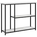Miniatyrbillede 1 af 6: Rootz konsolbord - Industrielt design - Elegant imiteret marmor - 2 hylder - Marmoreffekt - Robust stålstel - Sort + Hvid - 100L x 30W x 80H cm