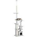Miniatyrbild 6 av 6: Rootz PawHut takhög kattskrapstolpe - Cat Activity Center - Cat Retreat - Höjdjusterbar - Flera plattformar - Robust konstruktion - 60W x 40D x 225-25