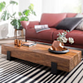 Miniatyrbild 2 av 7: Rootz soffbord 115x22x44 cm Sheesham massivt trä - metall soffbord - Design Vardagsbord Modern - Stubentisch brun - svart - Designer soffbord massivt