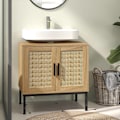 Miniatyrbillede 2 af 10: Rootz badeværelse skab - Boho Design - Sink Storage Unit - Rattan Elements - Passer under vask - Brun - 60x39x60 cm