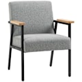 Miniatyrbillede 1 af 7: Rootz Accent Stol i Scandi Design - Hvilestol - Accent Stol - Linnedlook - Gummitræ - Grå + Sort + Brun - 64,5L x 70W x 83,5H cm