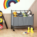 Miniatyrbild 7 av 7: Rootz tvättkorg på hjul - 4 fickor - Tvättkorgar - 4 avtagbara tygpåsar - Rullande tvättkorg - 4-delad tvättvagn - 600D Polyester - Grå - 87,5 x 38,5