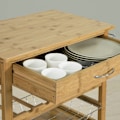 Miniatyrbillede 5 af 6: Rootz Bamboo Køkkenvogn med hjul - Tevogn - Serveringsvogn - Flaskestativ, Håndklædeholder, Aftagelig kurv - 60 cm x 92 cm x 36 cm