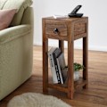 Miniatyrbillede 1 af 5: Rootz Sidebord - Massivt træ Sidebord - Telefonbord - Håndlavet - Skuffe - Brun - 30 x 30 x 68 cm