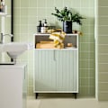 Miniatyrbillede 2 af 9: Rootz moderne badeværelses kommode med 2 døre - Skænk - Entreskab - Justerbar hylde - Stor opbevaringsplads - Vandtætte metalben - Hvid-grøn - 60 cm x