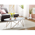 Miniatyrbild 3 av 7: Rootz soffbord 120x40x60 cm med marmorlook vit - Vardagsbord med metallstomme - Soffbord ovalt bord vardagsrum - Loungebord