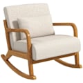 Miniatyrbillede 1 af 6: Rootz gyngestol - Retro Design - Gummitræ - Imiteret linned - Flerlagsbræt - Beige + Brun - 64,5 cm x 92 cm x 81,5 cm
