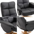 Miniatyrbillede 5 af 11: Rootz Relax stol - Fodstøtte - Fodskammel - Kunstlæder - Massivt træ - Liggefunktion - 80 x 86 x 99 cm - Sort