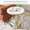 Miniatyrbillede 6 af 8: Rootz hvidguld 2-lags rundt sidebord - endebord - natbord - moderne design - 50 cm D x 50 cm B x 59 cm H