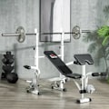 Miniatyrbillede 2 af 7: Rootz Vægtbænk med vægtstativ - Brystpress - Benpress - Armlæn til Bicep Curls - Stål - Sort og hvid - 180L x 134W x 113-136H cm