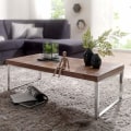 Miniatyrbillede 2 af 7: Rootz Solid Wood Sofabord - Stuebord - Træbord - Sheesham Wood - Elegante kromfødder - Unikke trækorn - Rektangulær form - 120cm x 40cm x 60cm