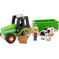 Miniatyrbild 2 av 4: Träleksak - Ulysse - Grön traktor och släp - 3 figurer - Gummihjul - 12 månader och uppåt Grön
