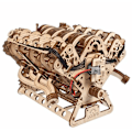 Pikkukuva 2 / 6: Puzzle 3D Mekaniikka - Ugears - V8 Moottori - Puu - 776 osaa - Mittakaava 1:6 Beige
