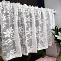 Vit spetsgardin för köksfönster Jacquard Floral Voile