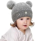 Stickad Katt-Vinterbollmössa för Småbarn, Beanie, Broderad, Varm, Bomullsull, Barnmössa