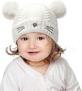 Stickad Katt-Vinterbollmössa för Småbarn, Beanie, Broderad, Varm, Bomullsull, Barnmössa
